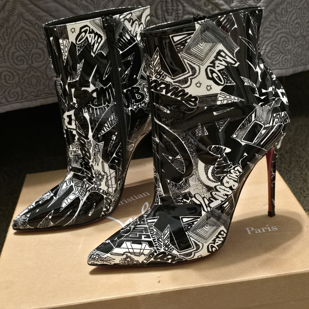 Christian Louboutin Black and White Graphic Heels